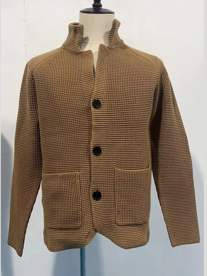 Men's Slim-Fit Knit Stand-Collar Cardigan with Pockets