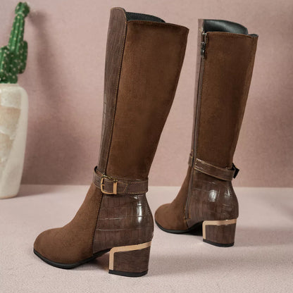 Crocodile Texture Knee-High Boots