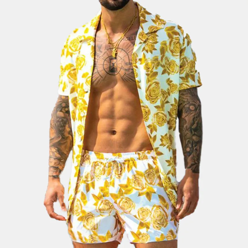 Men's Button Up Shirt and Shorts Set
