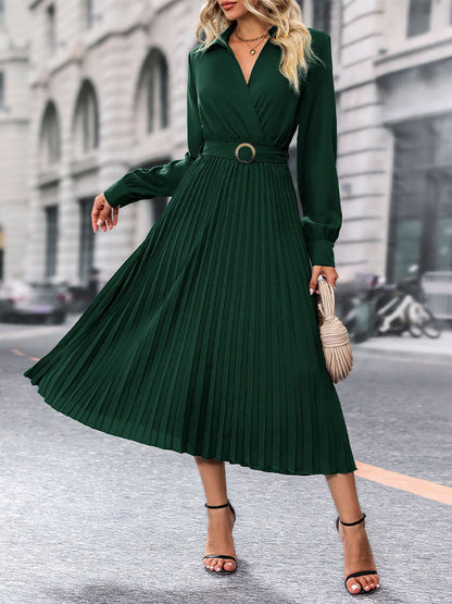 Solid Color Pleated Maxi Dress