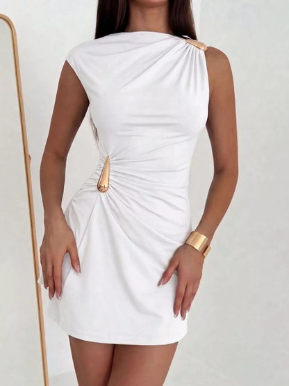 Ruched Asymmetrical Sleeveless Mini Dress