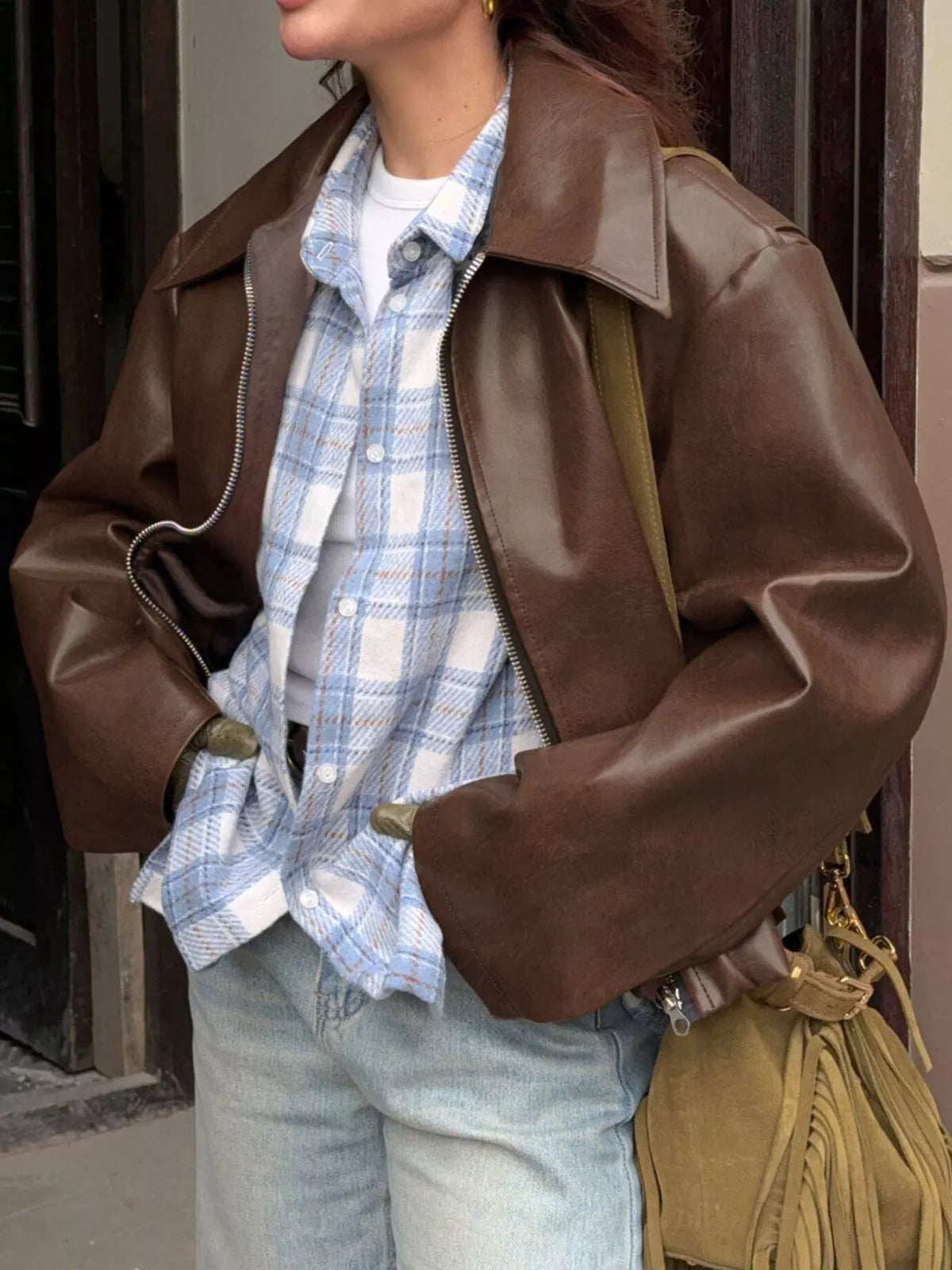 Faux Leather Zip Up Jacket
