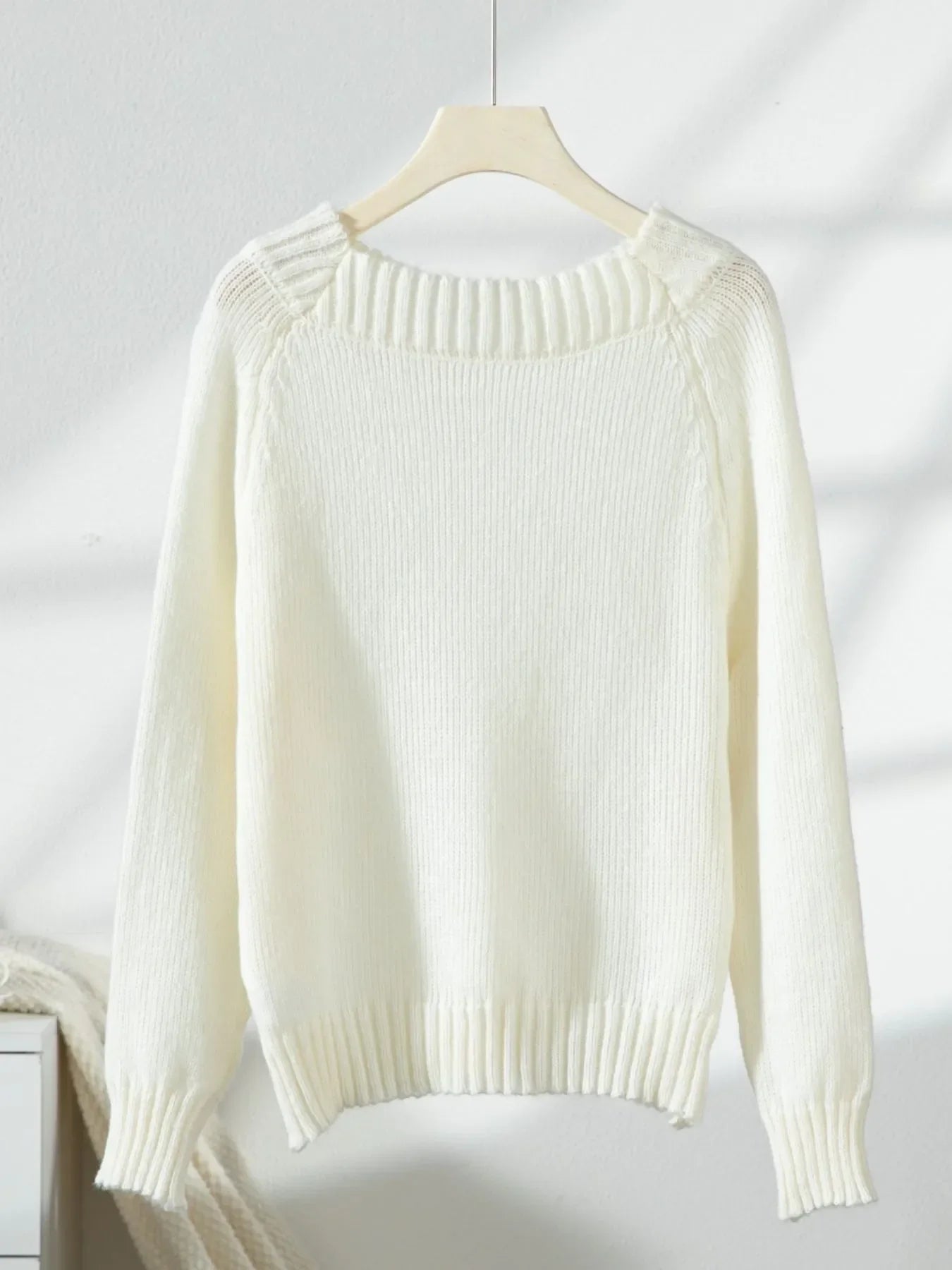 Ribbed Knit Boat Neck Sweater