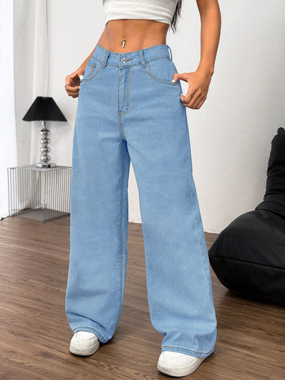 Embroidered Bow Back Wide Leg Jeans