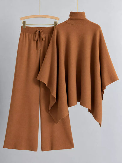 Turtleneck poncho sweater and pants set, view 18