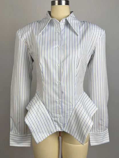Plus size striped button-up shirt, view 9