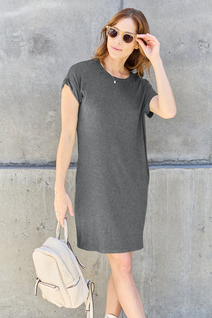 Basic Bae Full Size Round Neck Short Sleeve Dress with Pockets - MONLANE