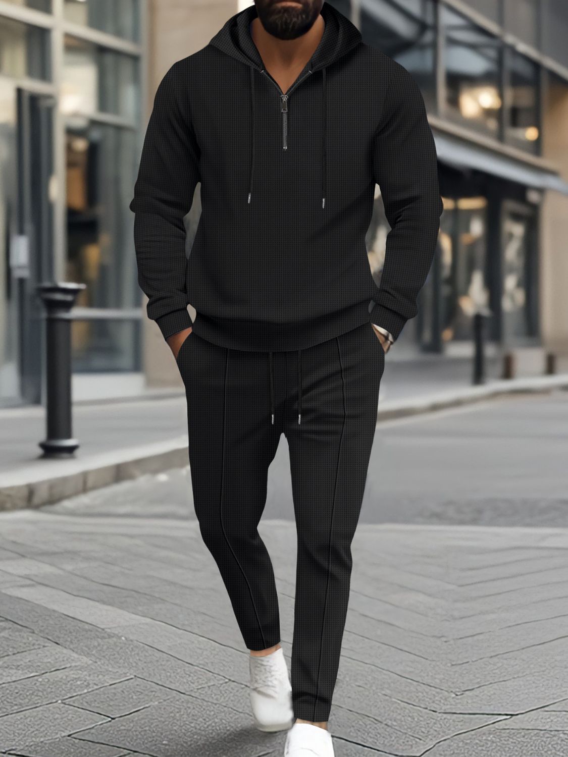 Men's Full Size Half Zipper Hoodie Set