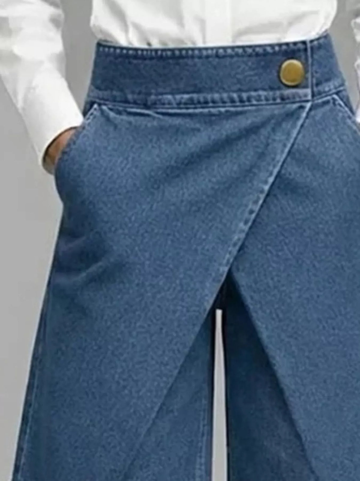 Plus Size High-Waisted Wrap-Front Denim Look Shorts
