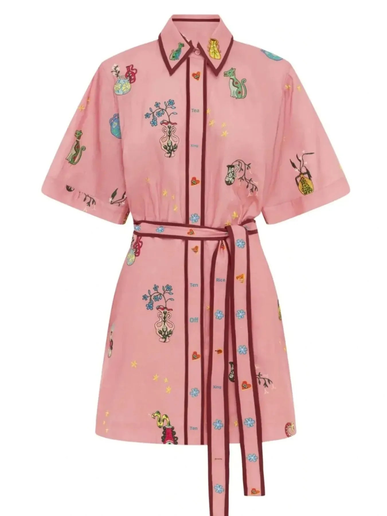 Printed Tie Waist Shirt Dress
