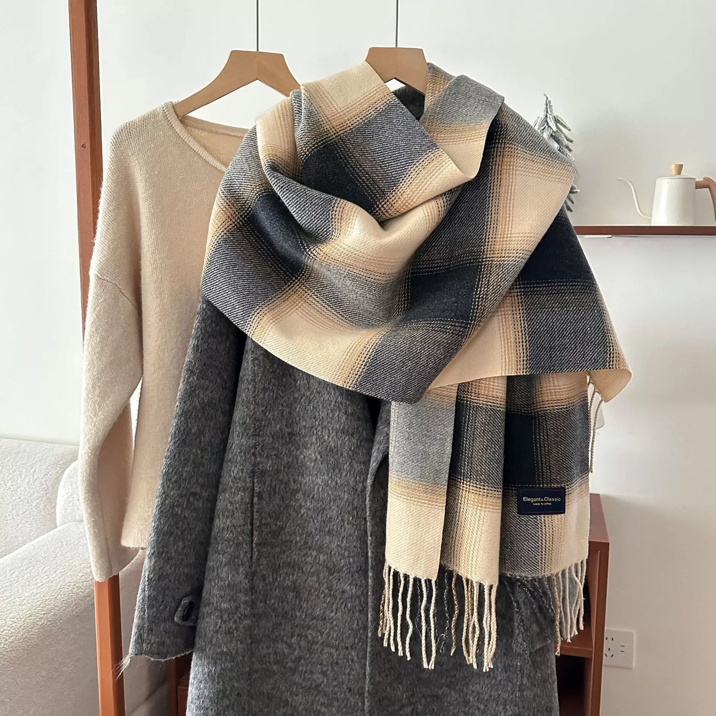 Plaid Fringe Scarf