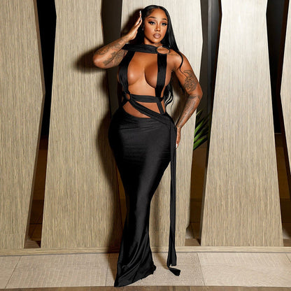 Circular Hollow Bandage Tied Dress