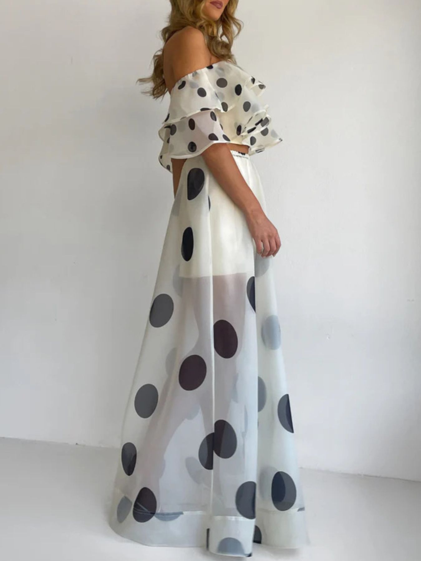 Polka Dot Ruffle Crop Top and Skirt Set