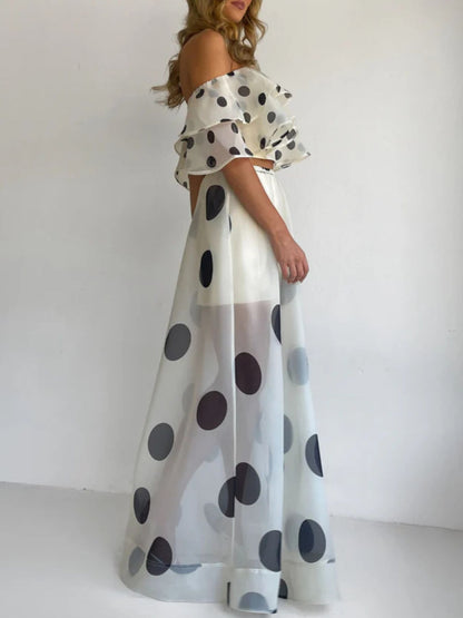 Polka Dot Ruffle Crop Top and Skirt Set