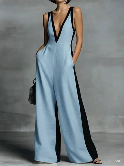 Deep V-Neck Wide-Leg Jumpsuit