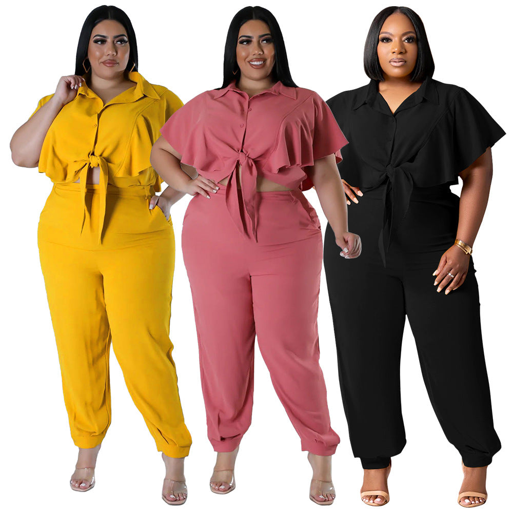 Fashionable Casual Plus Size Two-Piece Set