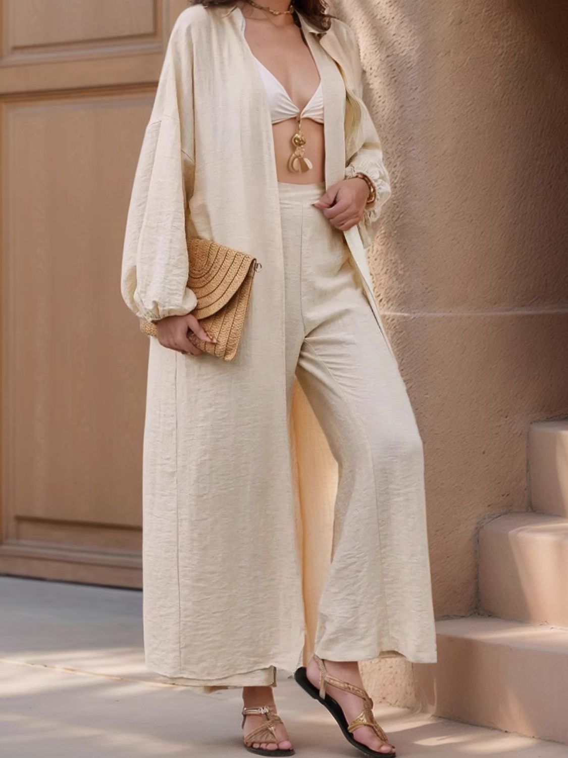 Balloon Sleeve Cardigan Pants Set