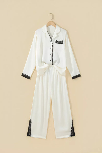 Plus size lace trim pajama set, view 3