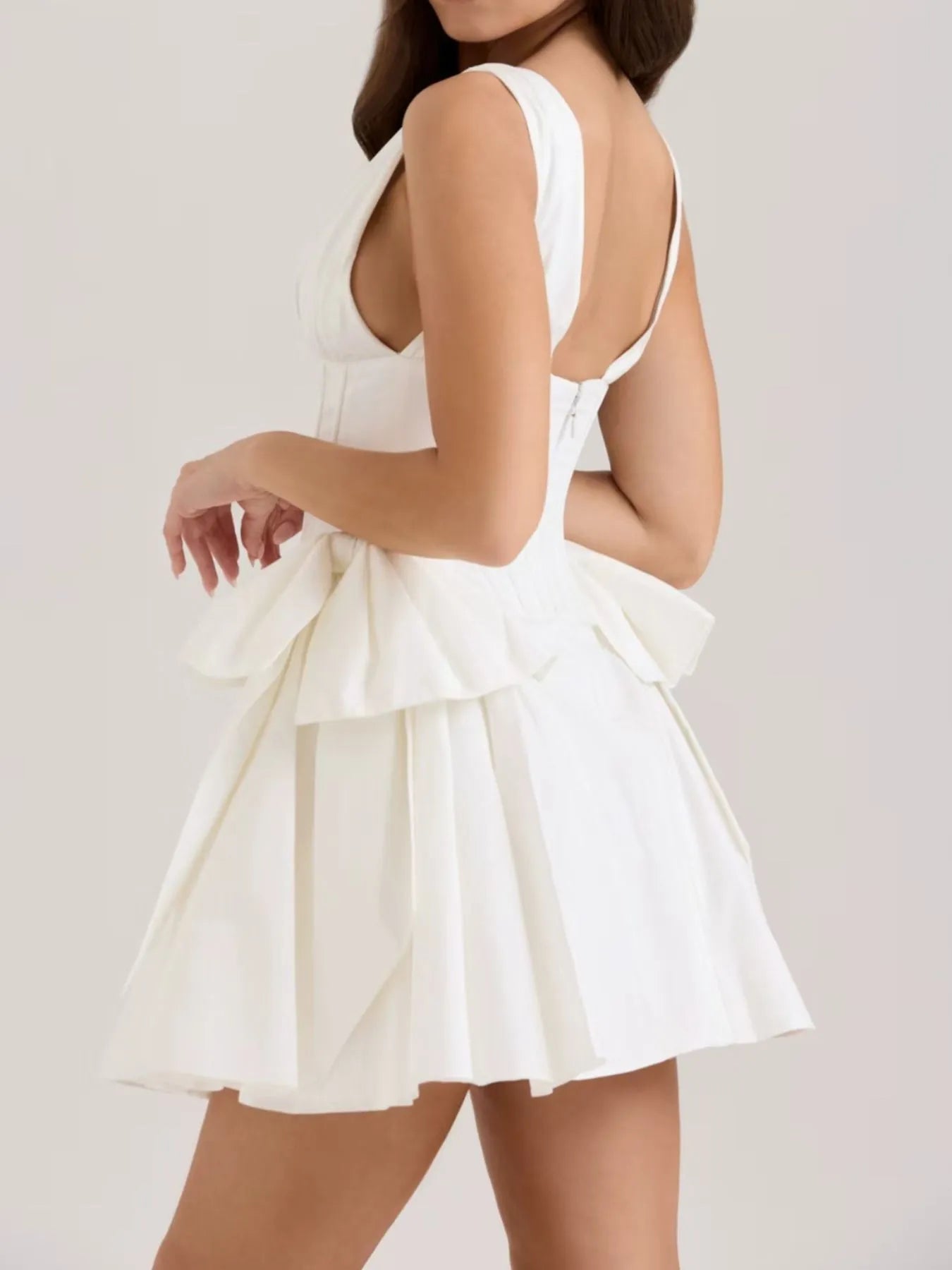 Bow V-Neck Sleeveless Mini Dress