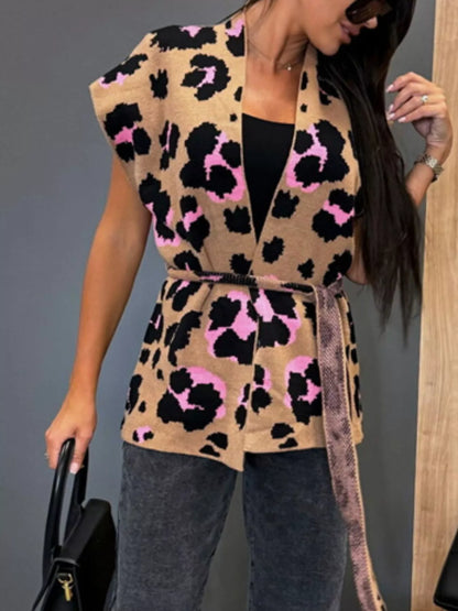 Leopard Print Cap Sleeve Cardigan