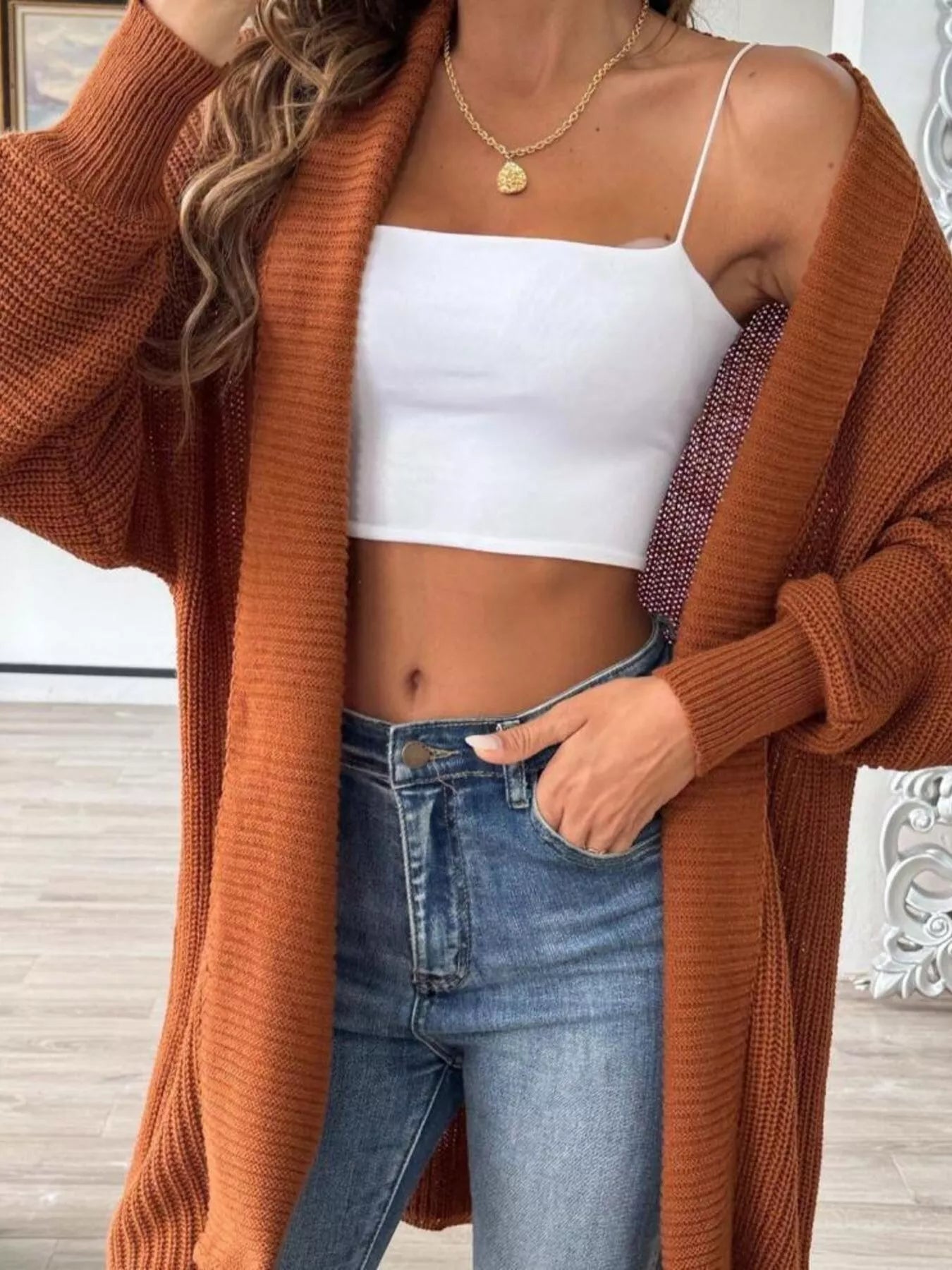 Full Size Open Front Long Sleeve Cardigan Plus Size