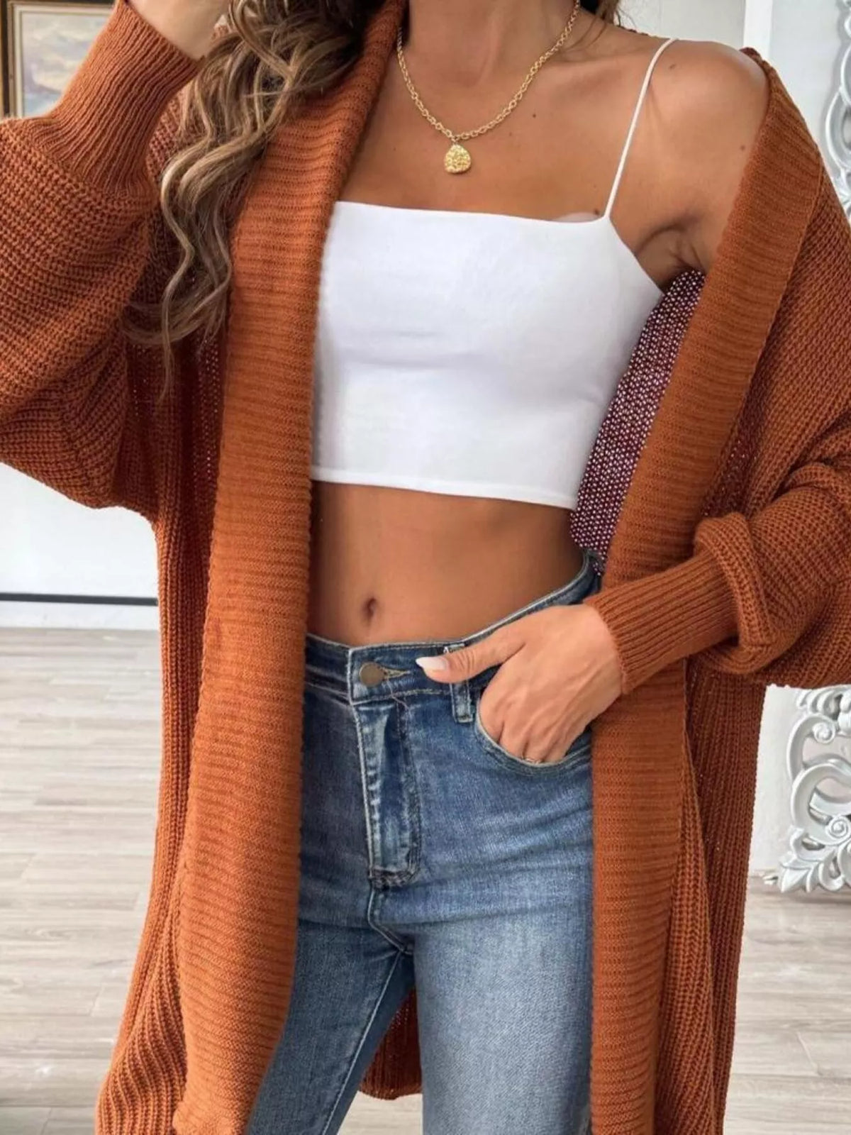 Full Size Open Front Long Sleeve Cardigan Plus Size