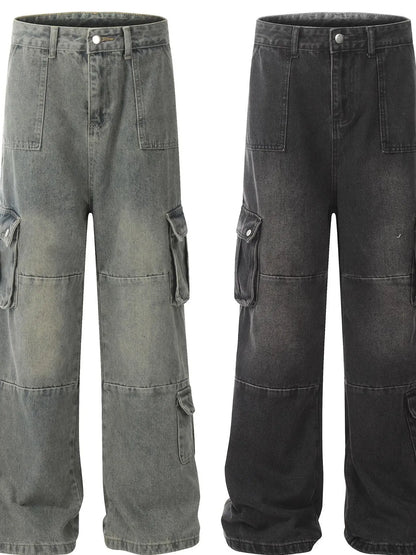 Men's Vintage Washed Cargo Denim Jeans