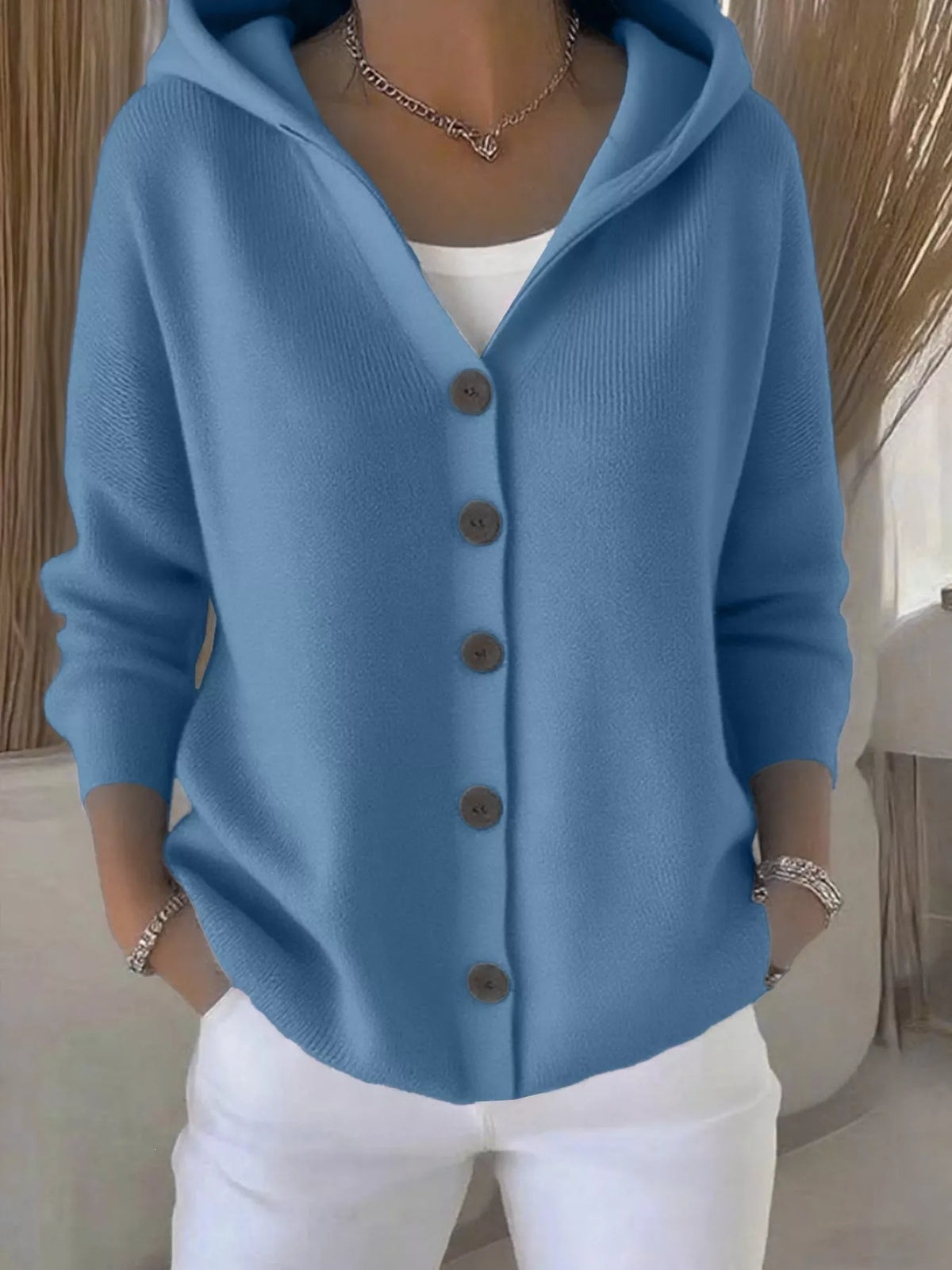 Hooded knit cardigan, view 6
