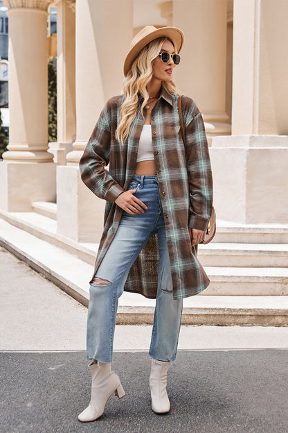Plaid Long Sleeve Coat