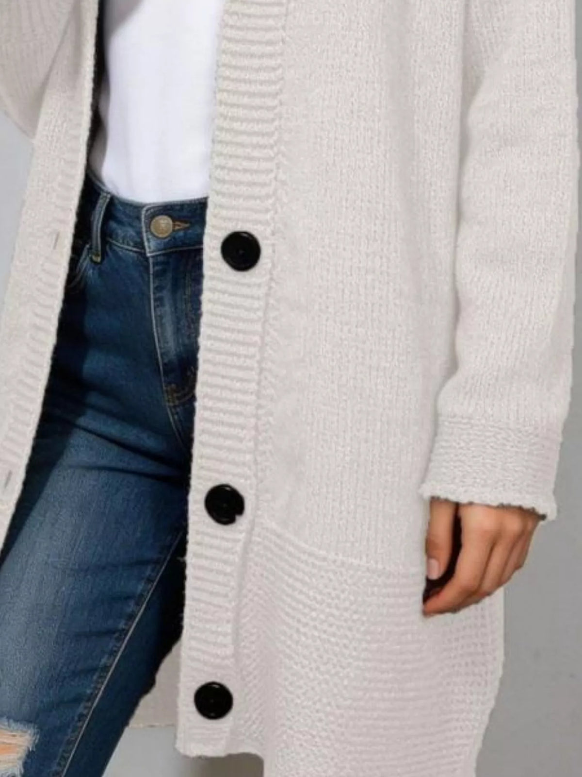 Full Size Casual Hooded Button-Down Knit Cardigan Plus Size