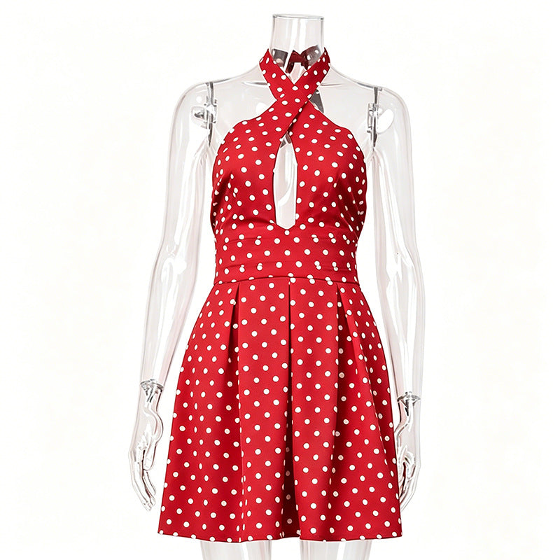 Cross neck hanging backless short skirt