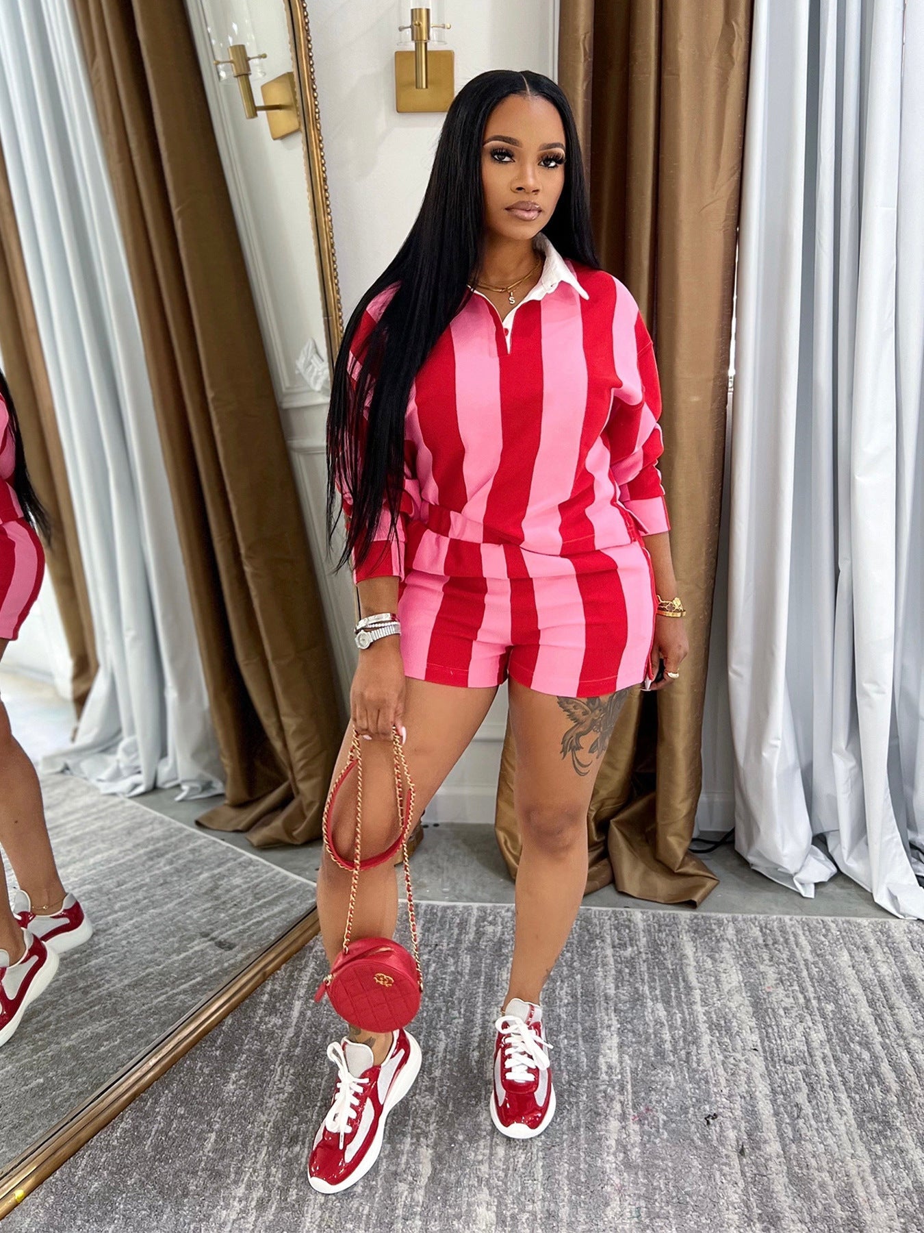 Striped High Waisted Shorts Set