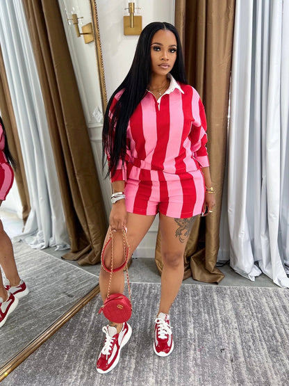 Striped High Waisted Shorts Set