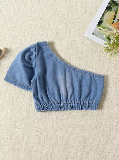 Children's One Shoulder Top and Distressed Jeans Set