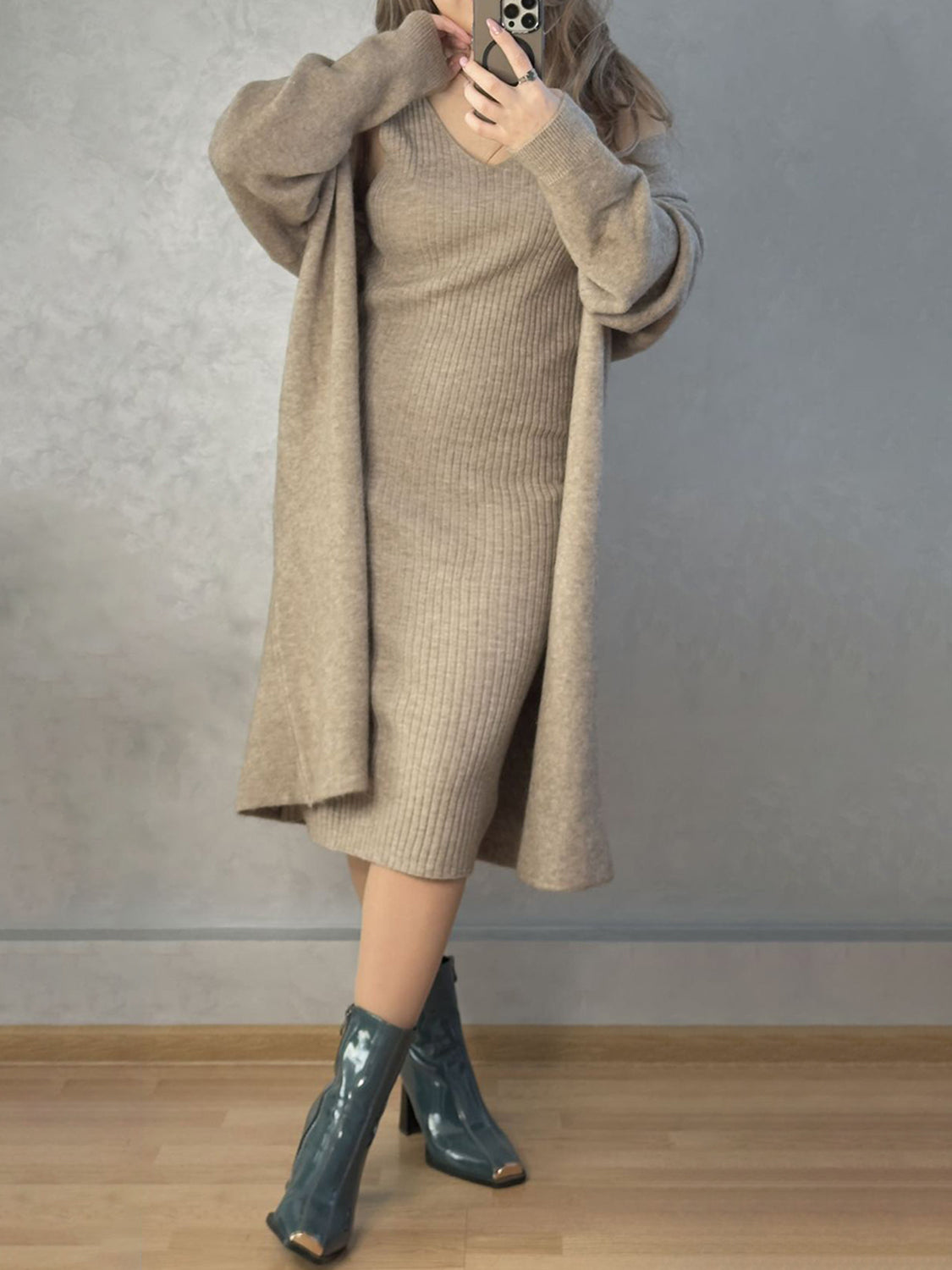 Open Front Cardigan Sweater Set