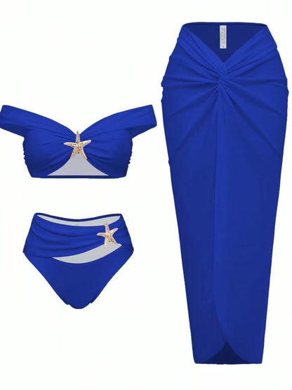 Split swimsuit long skirt three piece set