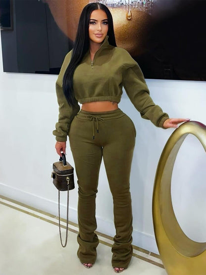 Velvet sweatshirt with micro flared pants set