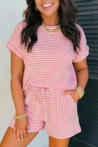 Stripe Breathable Textured Knit Short Set