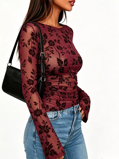 Slim Fit Floral Print Long Sleeve Top