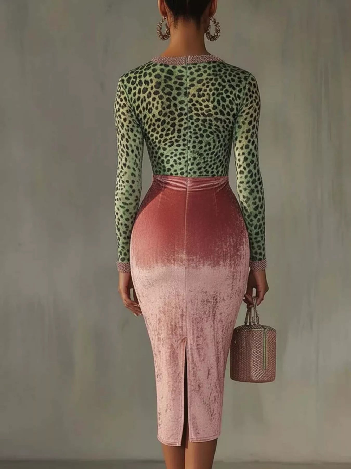 Velvet Leopard Long-Sleeve Midi Dress