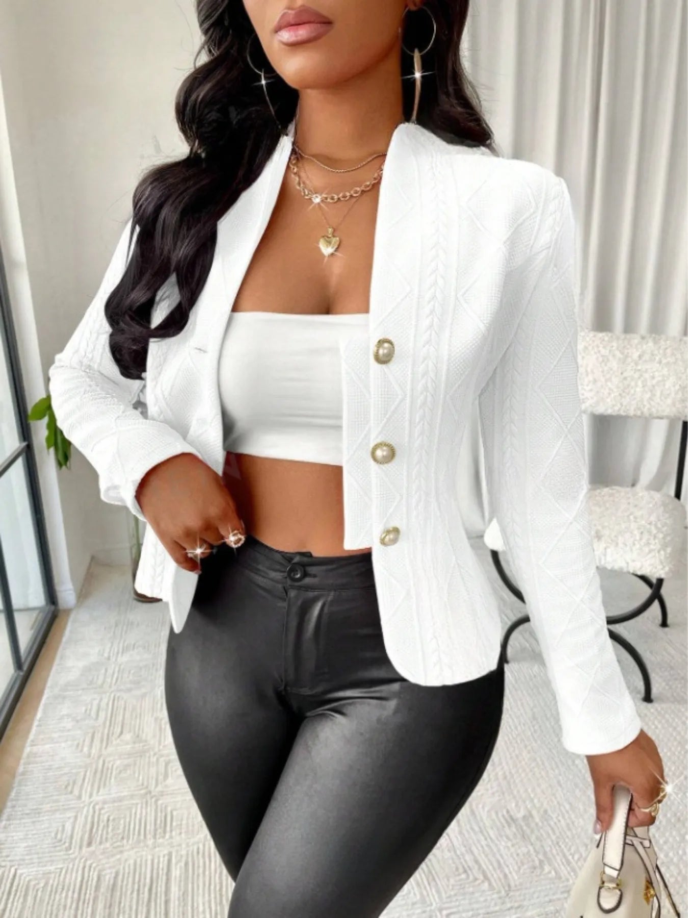 Textured Button Up Long Sleeve Jacket