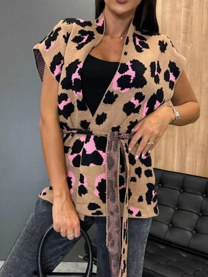 Leopard Print Cap Sleeve Cardigan