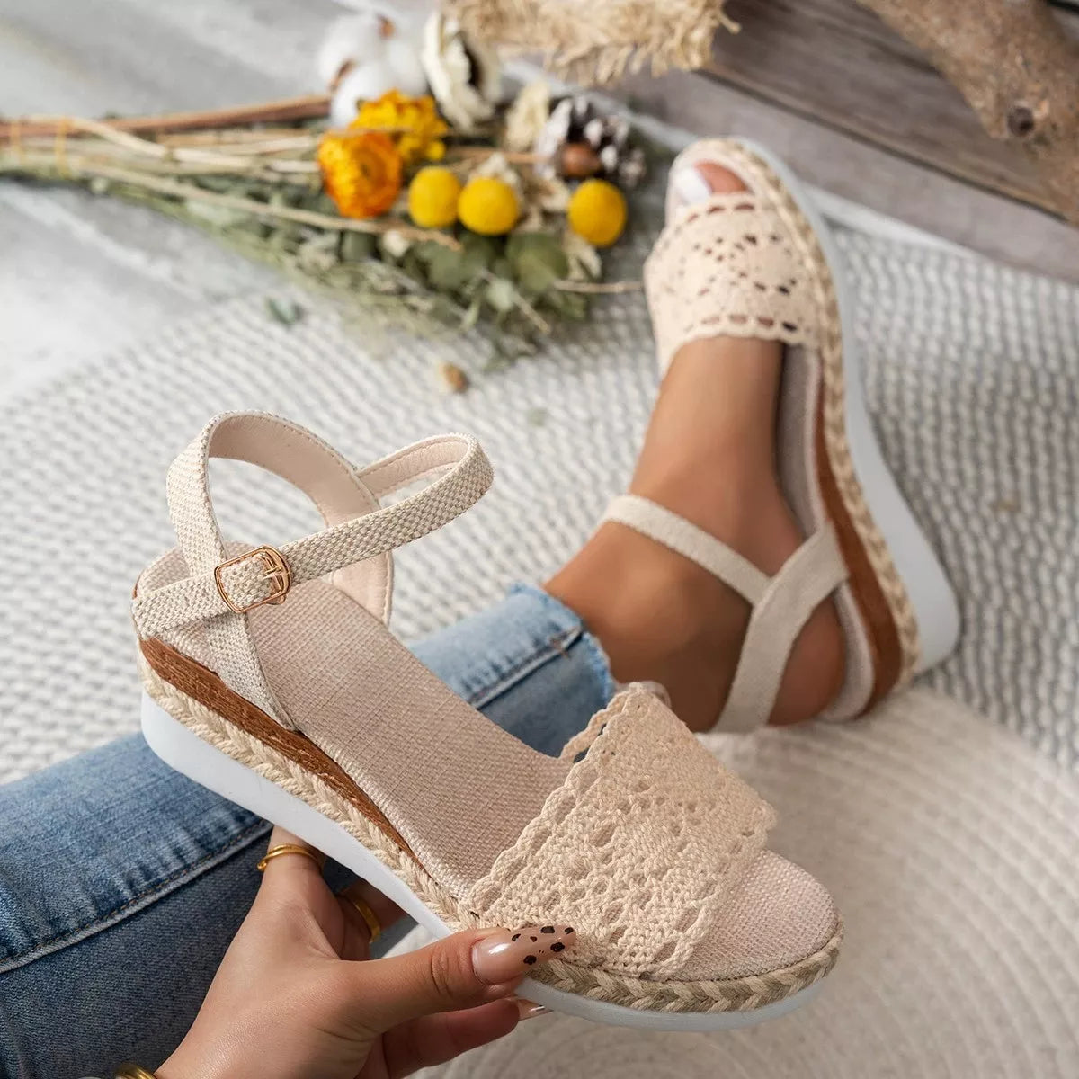 Crochet espadrille sandals, view 3