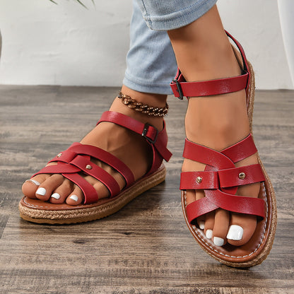 Rivet Open Toe Flat Sandals