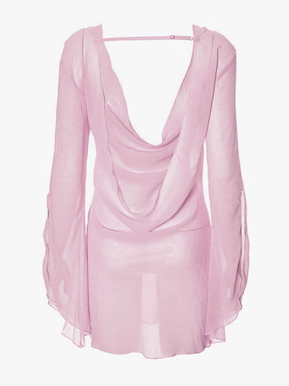 Sheer Chiffon Plunge Mini Dress