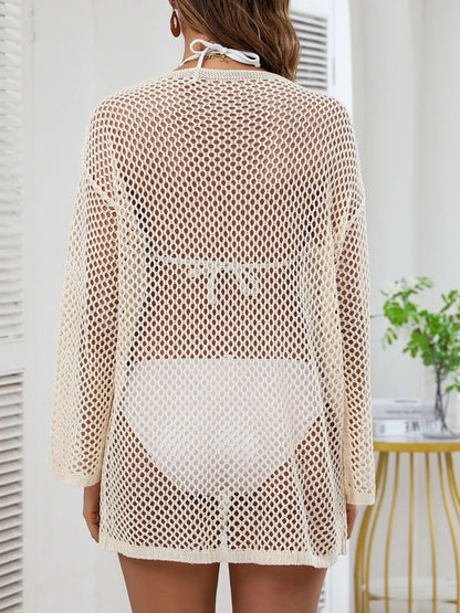 Openwork V-Neck Slit Beach Cover-Up in White, Black or Beige