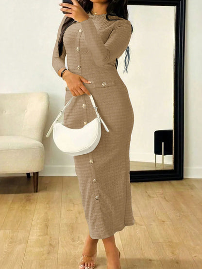 Textured Long Sleeve Midi Dress