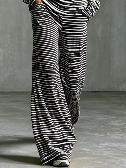 Striped Boat Neck Top and Pants Set