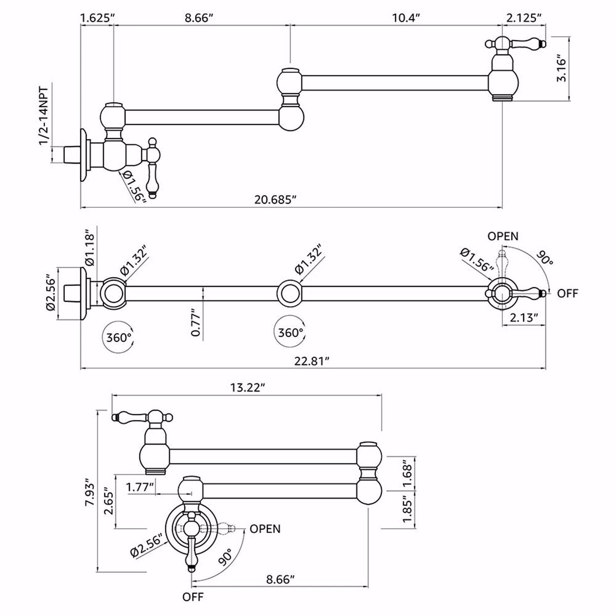 Folding Fauce Pot Filler Faucet Wall Mount