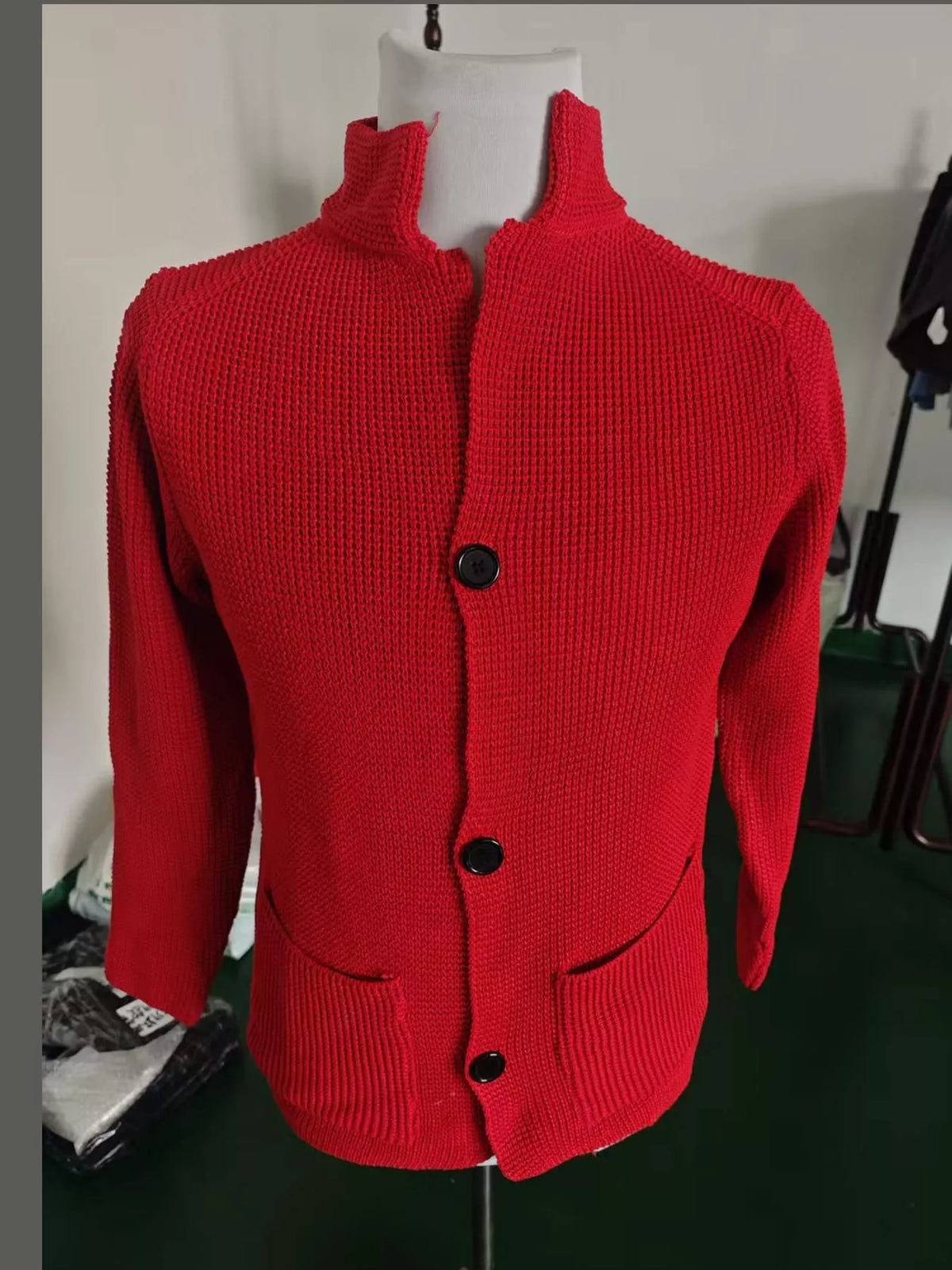 Men's Slim-Fit Knit Stand-Collar Cardigan with Pockets